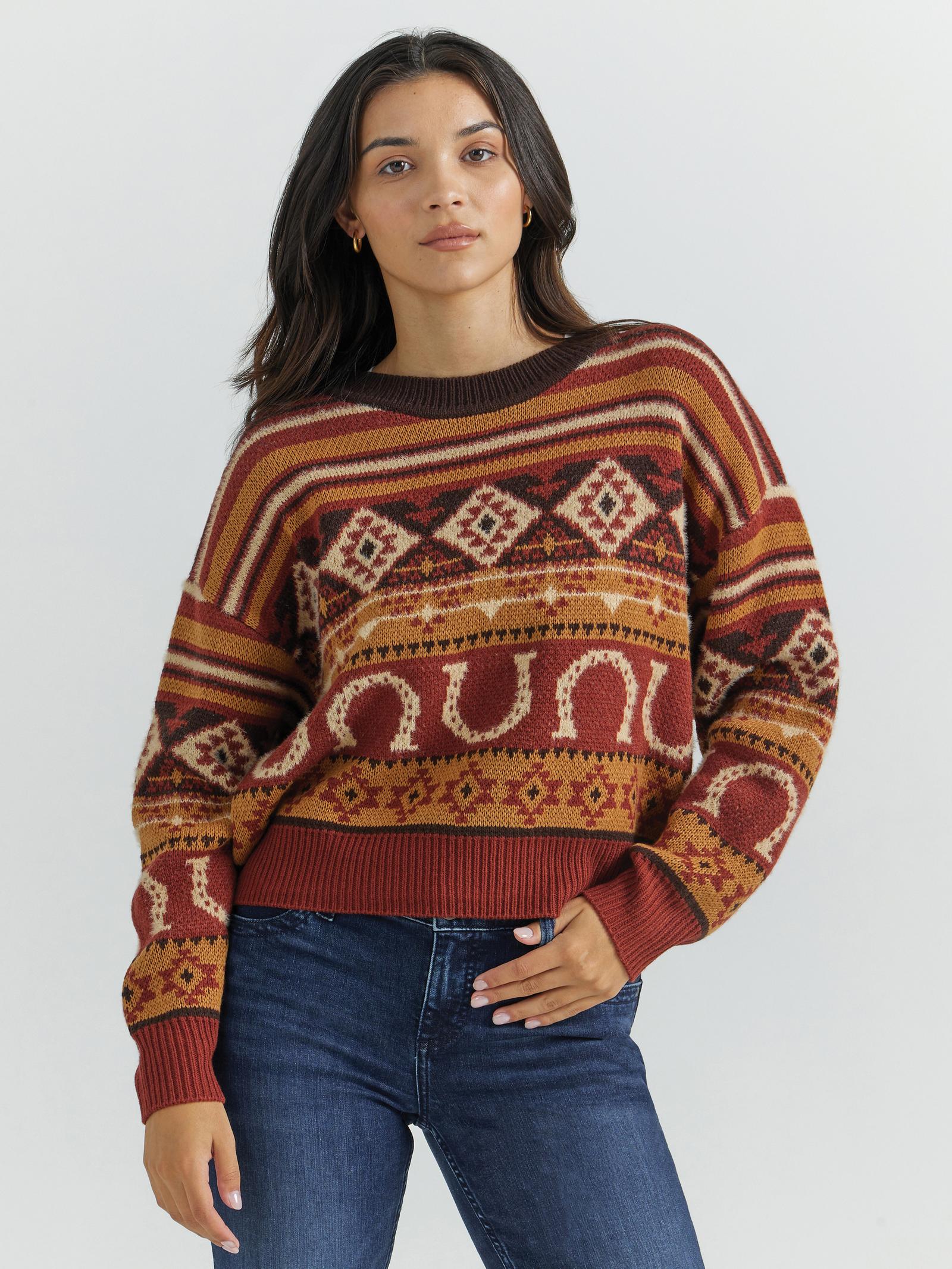 Wrangler Women's - Retro® Punchy Crew Sweater - Burgundy/Brown