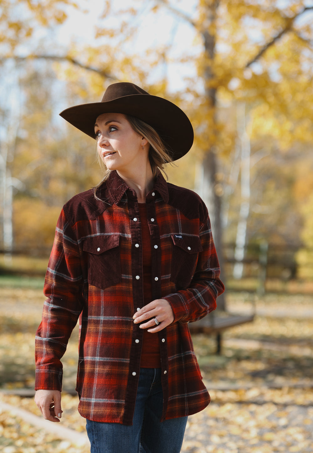 Wrangler - Women's Corduroy Flannel Snap Shirt