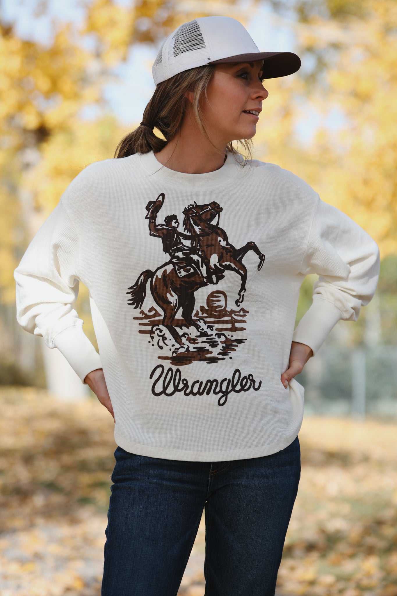 Wrangler Women's - Bucking Cowboy Waffle Thermal Shirt