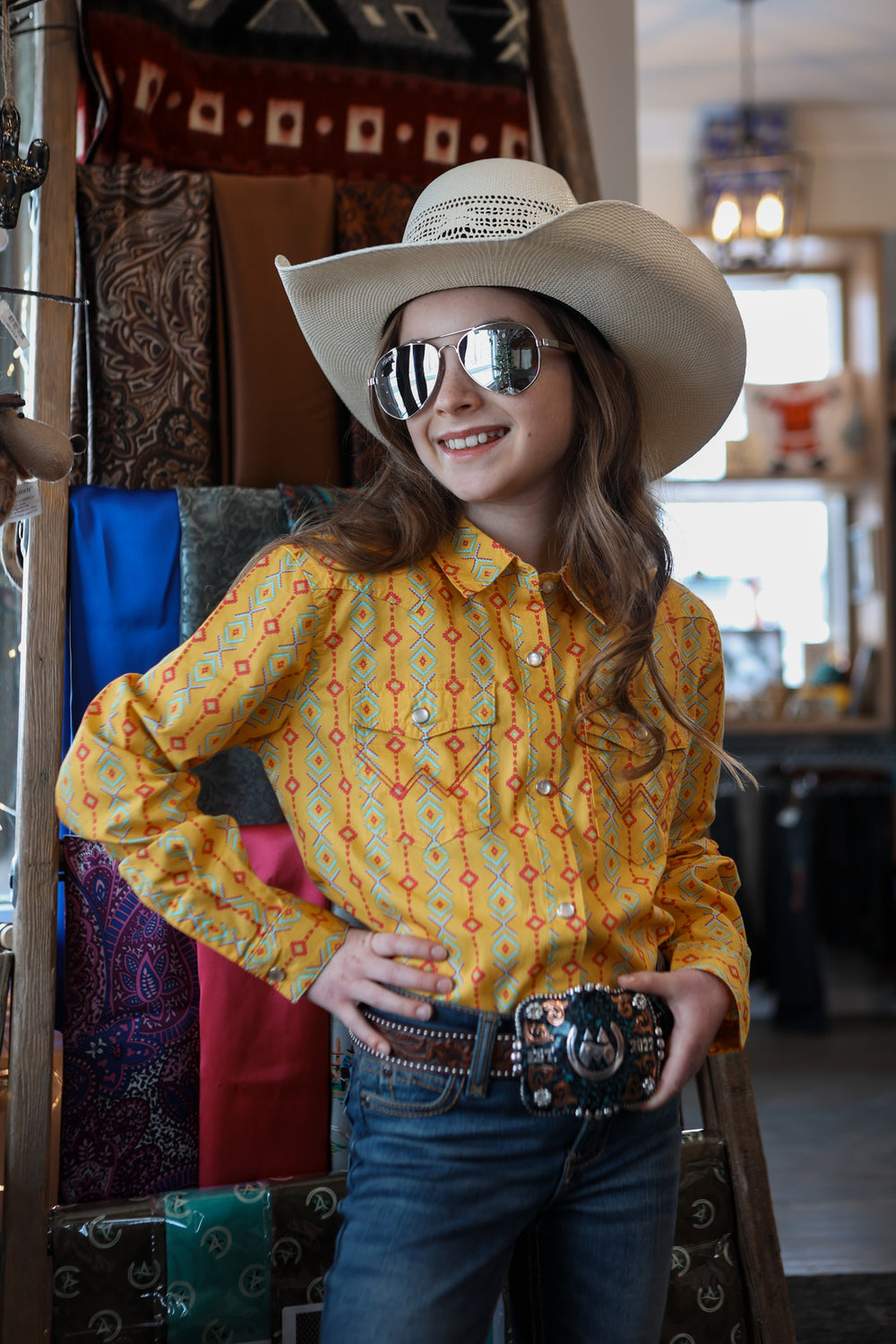 Wrangler - Girl's Geo Print Western Snap Shirt