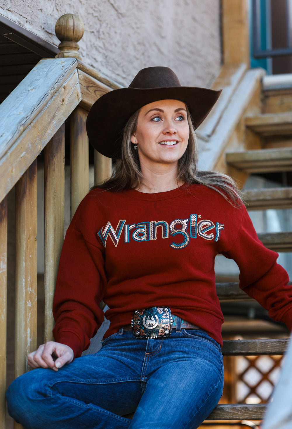 Wrangler - Women's Crewneck Crochet Print Logo Sweatshirt