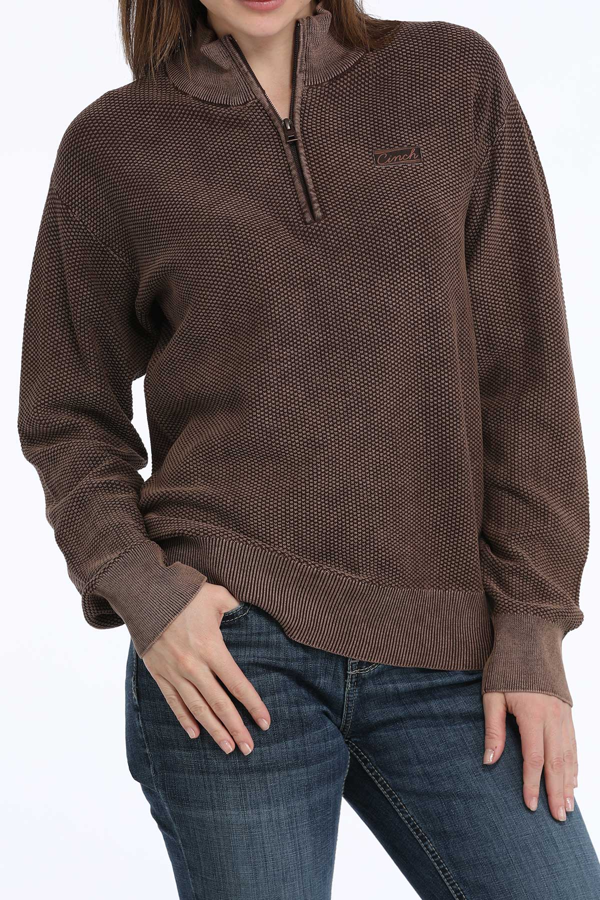 Cinch - Women's 1/4 Zip Sweater - Brown