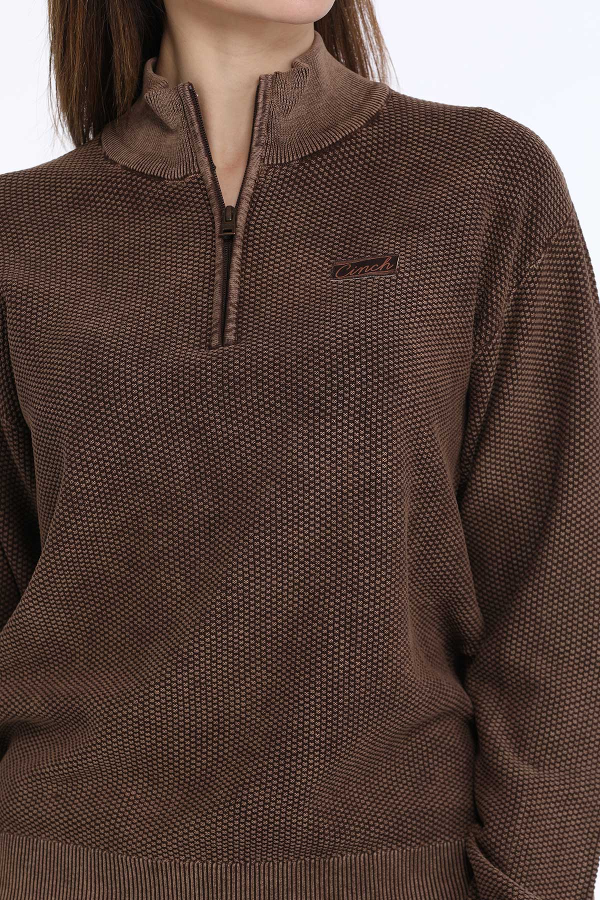 Cinch - Women's 1/4 Zip Sweater - Brown