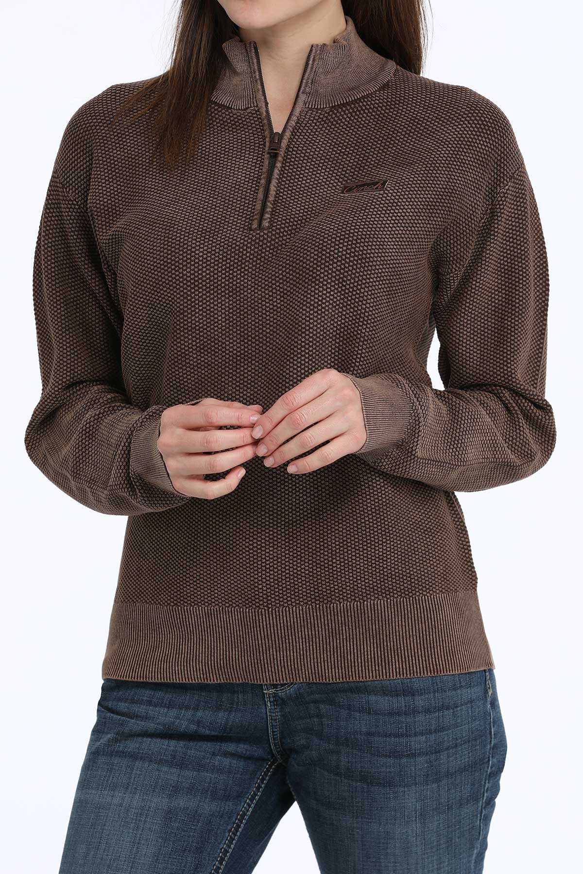 Cinch - Women's 1/4 Zip Sweater - Brown