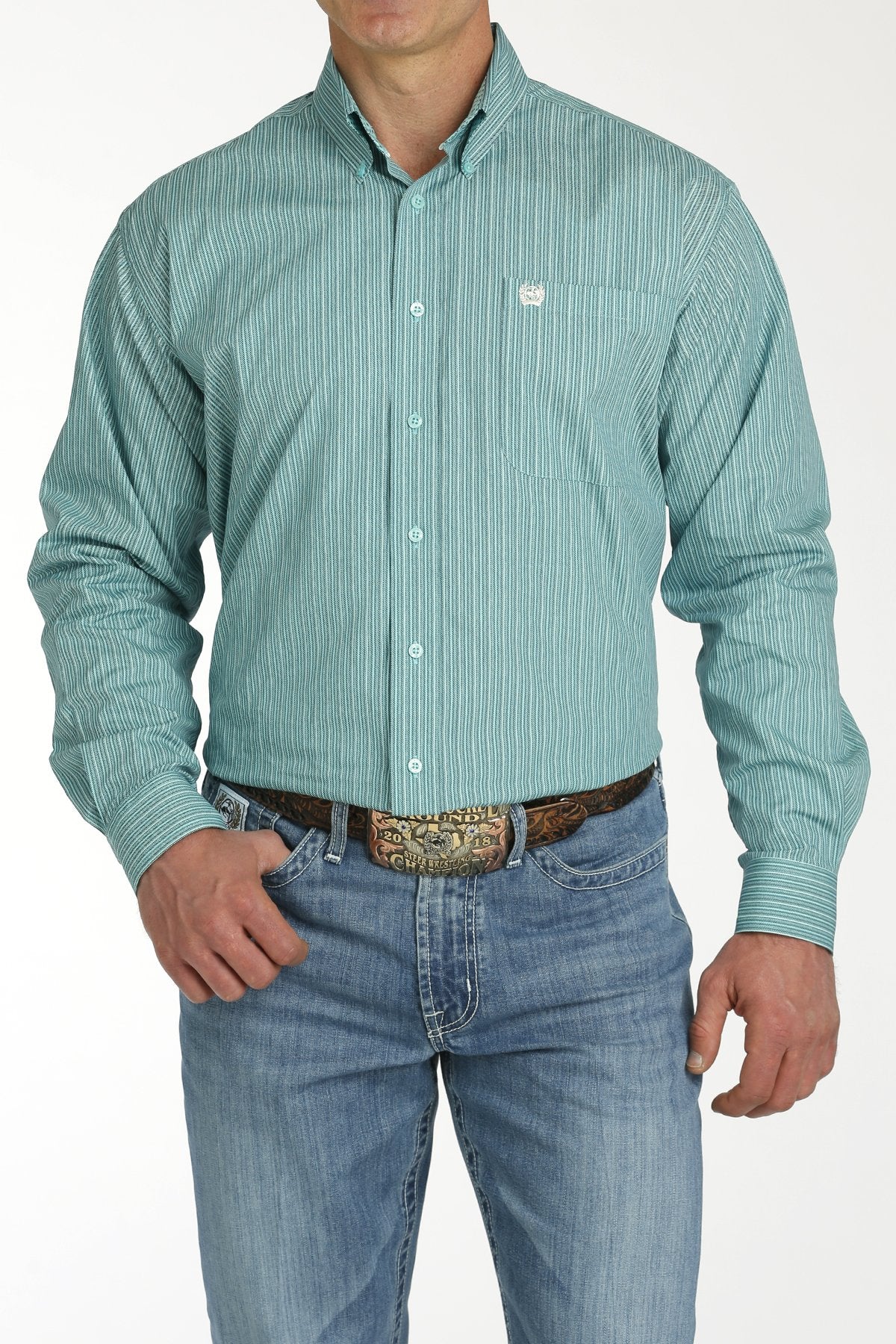 Cinch - Men's Printed Stripe Button-Down - Turquoise