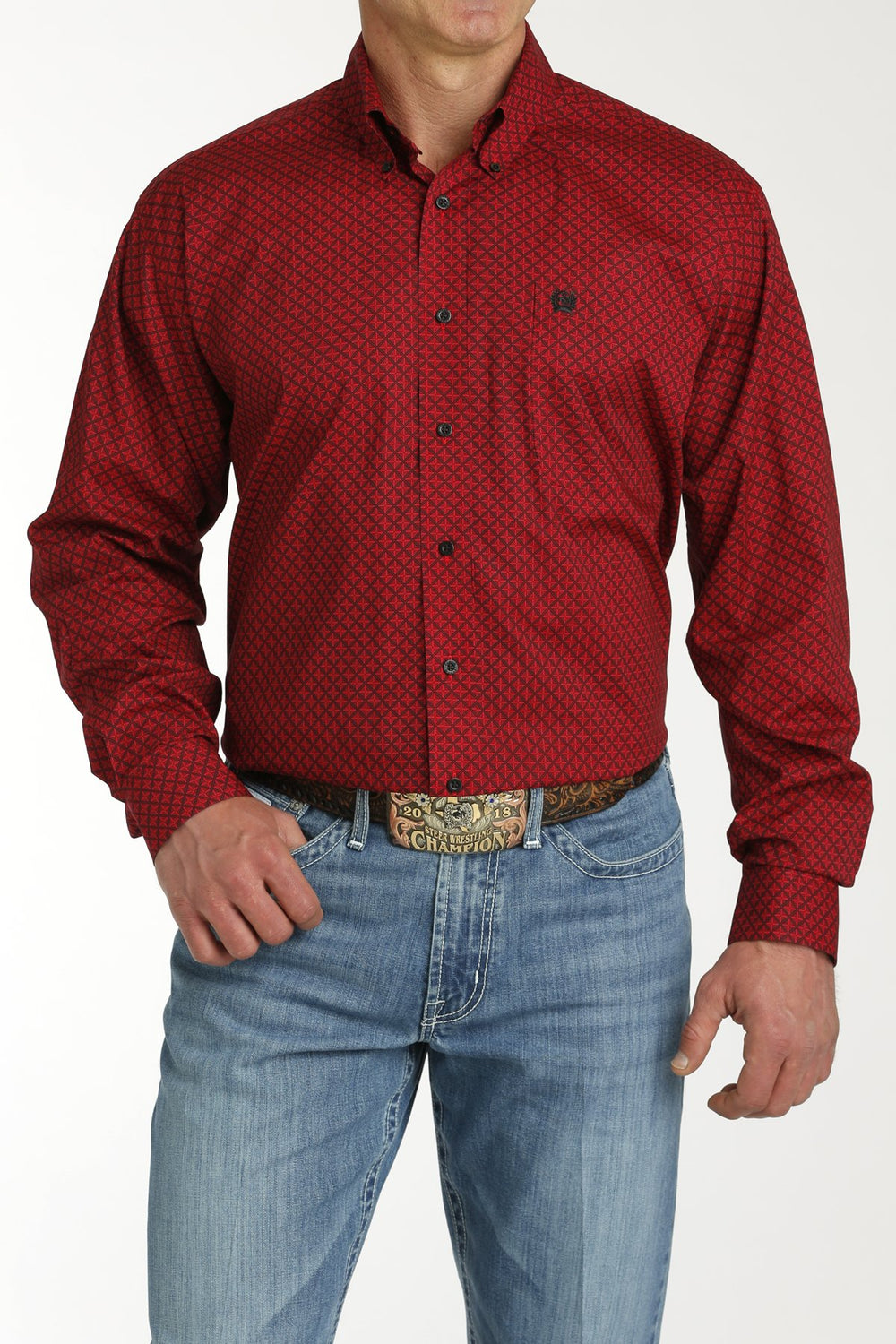 Cinch - Men's Stretch Geometric Print - Red/Black