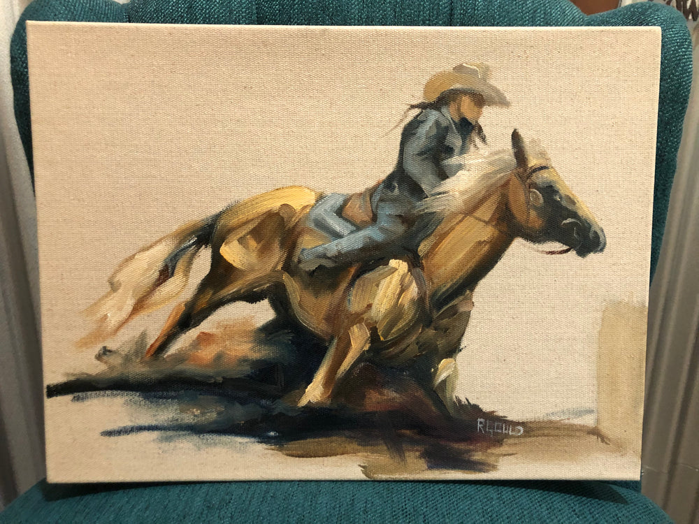 Original Art Barrel Racer Painting - Artist Renee Gould -Kicking Up The Dust